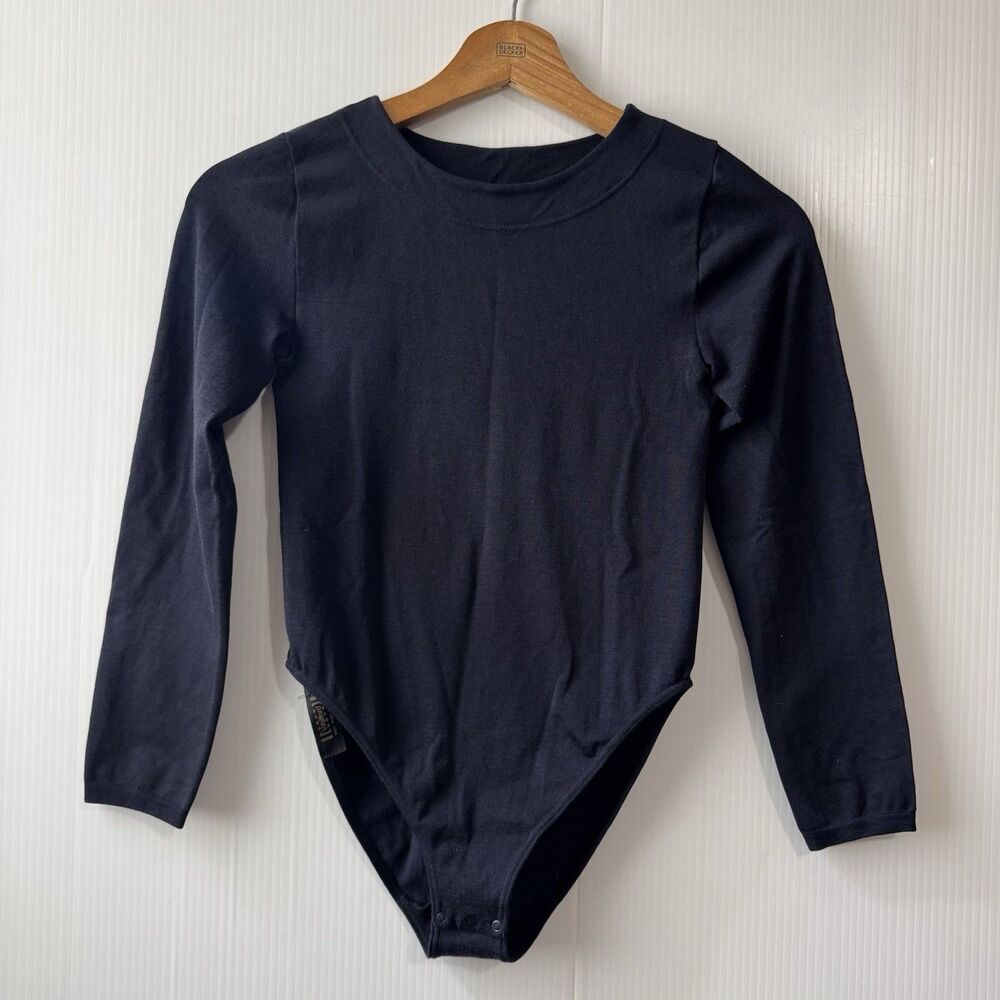 Wolford Opaque Naturel Bodysuit Womens XS Long Sleeve Snap Made in Italy Black